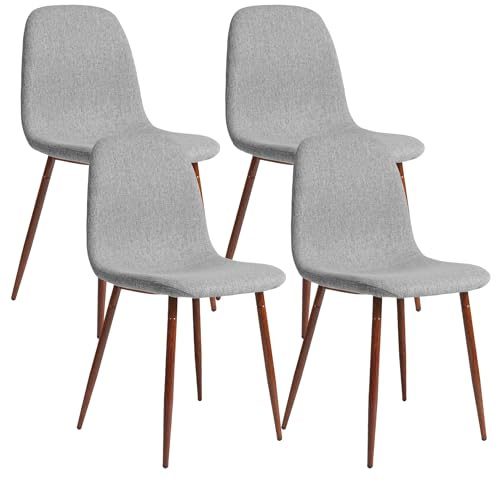 CangLong Lot de 4 chaises de Salle à Manger Chaises de Cuisine rétro rembourrées pour Le Salon et la Salle à Manger, chaises scandinaves en Tissu de première qualité avec Pieds en métal, Gris