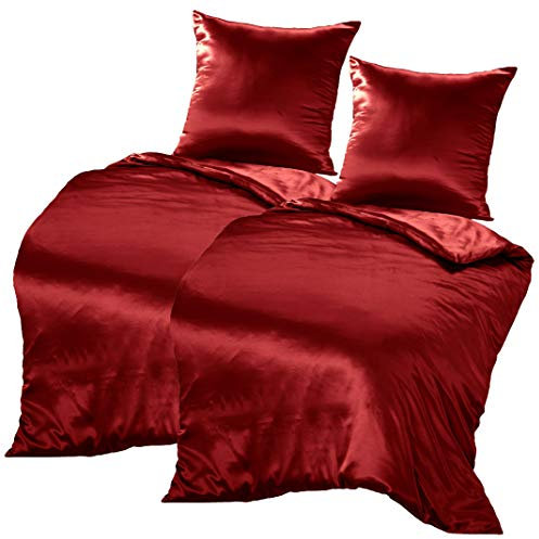 THXSILK 100% Seidenbettwäsche Set 4 teilig, 2 Bettbezüge 135 x 200 cm und 2 Kissenbezüge 80 x 80 cm, 19 Momme Maulbeerseide Bettwäsche, Weich Komfortabel und Glatt, Rot