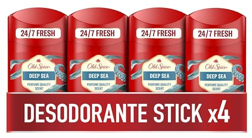 Old Spice Deep Sea Desodorante En Barra Para Hombres 4x50ml, Fresco 24 Horas, Todos Los Días Con Uso Diario, Perfume Duradero, Fragancia Excepcional, Protección Contra El Mal Olor