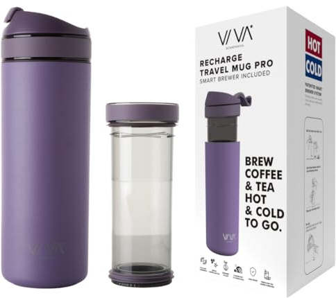 Viva Scandinavia Kaffeebecher to go, Thermobecher aus Edelstahl doppelwandig isoliert mit Kaffee- und Tee Filter, Premium Trinkflasche 0,46 l mit Deckel, Travel Mug auslaufsicher, purple,