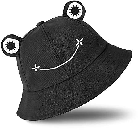 SAOROPEB Frog Hat for Adult Teens, Frog Bucket Hat for Men Women, Black