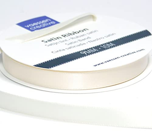 Vaessen Creative Satinband, Elfenbein, 9 mm x 10 m Doppelsatinband, Schleifenband, Dekoband, Geschenkband, Stoffband für Hochzeit, Taufe und Geburtstagsgeschenke