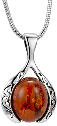 Copal Collana Da Donna Con Pendente In Ambra Argento 925 Lunghezza Regolabile