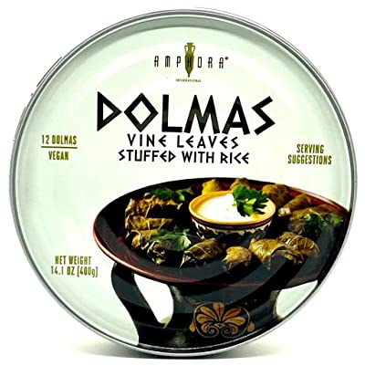 Amphora Stuffed Grape Leaves (Dolmas), 14 Ounce - 1 Pack - Mediterranean Herbs – Super Tasty Ready to Eat Vegan Rolls - Traditional Turkish Recipe