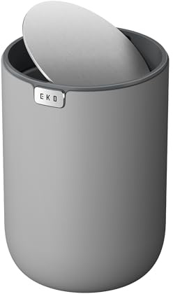 EKO Mini Tischmülleimer mit Schwingdeckel, 1,5 Liter Kosmetikeimer, kleiner Schreibtisch-Mülleimer, runder Tischabfalleimer für Büro, Bad, Schreibtisch, Schlafzimmer (Grau)