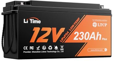 LiTime Batteria al Litio 12V 230Ah per Camper, Batteria LiFePO4 12V con Protezione Basse Temperature, Max 15000 Cicli, Energia 2944Wh, Adatta per Accumulo Domestico, Fuori Rete, Impianti Solari