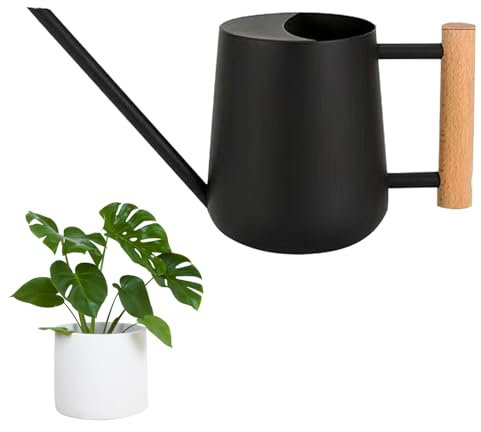 LPAMABA 1L Gießkanne Indoor Giesskanne Edelstahl Gießkanne LPAMABA Gießkanne für Pflanzen im Innen- und Außenbereich, Bonsai mit langem Ausguss und Holzgriff