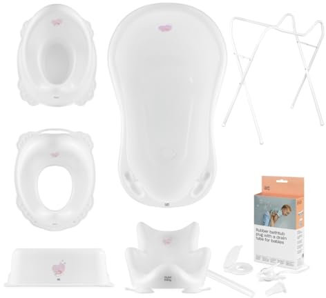 Hylat Baby Komplett-Set: Baby Badewanne mit Gestell, Badesitz und Abfluss, Kinder-Toilettensitz, Töpfchen, Kinderschemel - TÜV Rheinland zertifiziert, alles für Pflege und Hygiene - Lite-Kollektion
