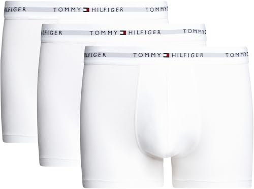 Tommy Hilfiger Herren 3er Pack Boxershorts Trunks mit Logobund, Weiß (White/White/White), XL