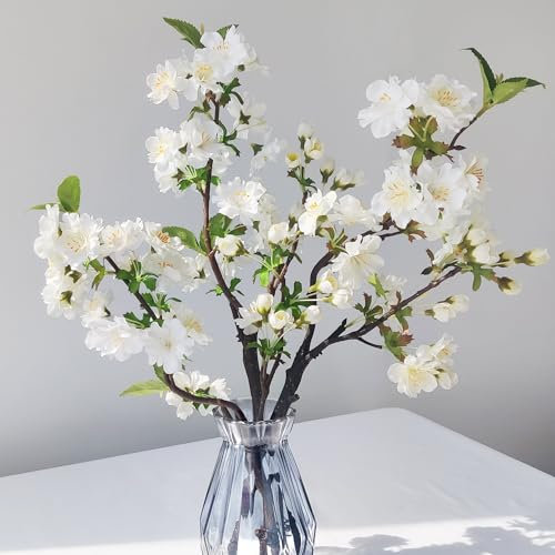 ROLLWAY 3PCS Künstliche Kirschblütenzweige Deko 49cm, Weiß Kunstblumen Frühling Kirschblüten Zweige Künstliche Blumen Kirschzweige Magnolienzweig Seidenblumen Frühlingsblumen Kunstzweige Sakura