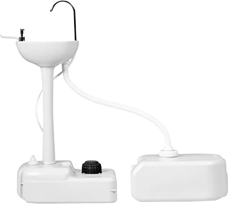 GOPLUS Lavabo Portable Camping17 L+24 L avec Roues, Station Lavage Mobile avec Robinet, Distributeur Savon, Porte-Serviettes, Pompe à Pied, Bassin de Lavage pour Camping, Fête, Soirée