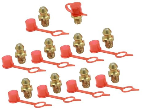 A ABSOPRO Conjunto De 10 Racores De Engrase Rectos De Rosca De Latón M6 Con Tapa De Polvo Roja
