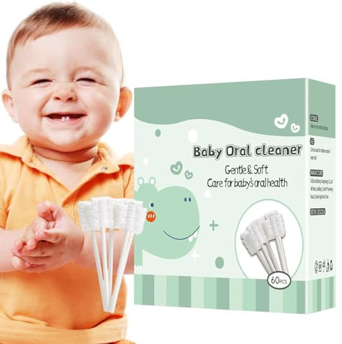 60/102 Stück Baby Zungenreiniger, Baby Mundreiniger, Baby-Zahnbürste, Einweg-Mundreinigung, weiche Gaze, Zahnfleischreiniger mit Papiergriff, für Neugeborene Mundpflege