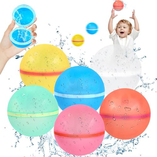Toaren 6 Pièces Bombe a Eau Réutilisable Silicone Ballon d'Eau Silicone Balloons Bombes à Eau Reutilisable Remplissage Rapide Pour Parc Aquatique, Fête, Piscine, Jeux de Plage, pour Enfants Adultes