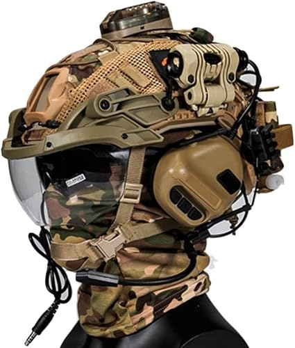 Airsoft PJ Fast Schutzhelm Mit Vollumschließendem Camouflage-Visier, Paintball-Schutzbrille, NVG-Modell, Teleskopmodell, Helmüberzug Taktisches Headset Taktisches Helmset Im Militärstil(BKC)
