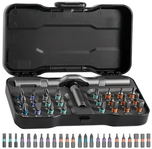 WANDGU 24 en 1 Jeu de Tournevis à Cliquet: Cliquet Screwdriver 24 en 1 avec Detachable Manche en T, Jeu de Tournevis à Cliquet Léger 24 en 1 pour Meubles, Bicyclette, Ordinateur