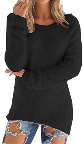 Prime Deals of The Day Fleece Sweatshirts for Women Clearance Warm Solid Color Long Sleeve Winter Jumpers Casual Stretch Crewneck Tunic Tops Ladies Womens Sale Clearance B Black