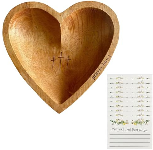 Joalpysm Ciotola di preghiera con carte, ciotola di preghiera a forma di cuore in legno, ciotola di preghiera in legno, regalo cristiano per le donne, ciotola per impasto di preghiera ciotola