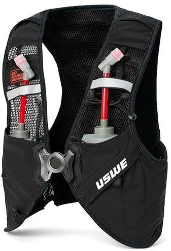 USWE Pace - Gilè Idratazione per Running con 2 x 500ml UltraFlask, Zaino per Uomini e Donne (8L, Nero, Taglia L)