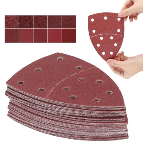 100 unidades de papel de lija triangular, 11 agujeros, hojas de lija con velcro 40/60/80/100/120/180/240/320 grano 400/600 para lijadora delta, papel de lija para madera y metal