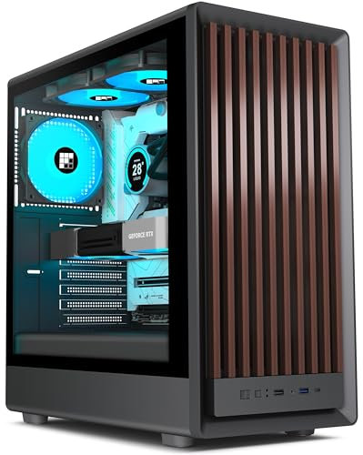 FOIFKIN Case per PC M1 - Parte anteriore in legno di noce, ventola ARGB 4 PWM preinstallata, case ATX Mid-Tower per PC da gioco, con tipo C (nero, M1)