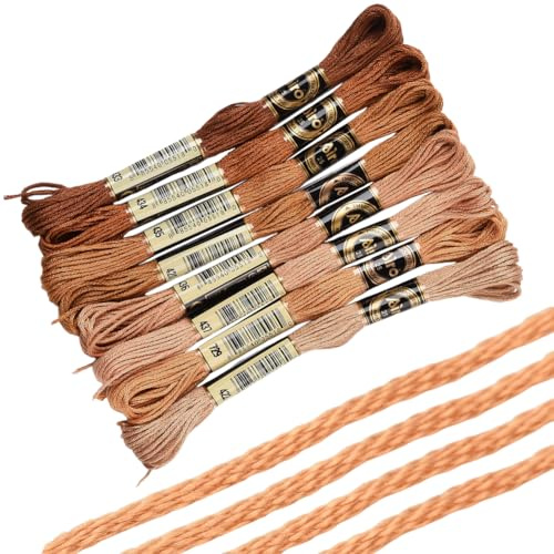 CABODYALS 8 Écheveau 64M Fil à Broder Marron Dégradé 6 Brins en Polyester Kit de Ficelle Bracelets Brésiliens D'amitié Fils Broderie à Coudre Idéal pour Point de Croix Tricotage Bricolage Artisanat