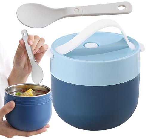 Soupe – Bouteille à soupe anti-fuite pour adultes | Aliments chauds portables avec poignée | Conteneurs à soupe et déjeuner | Bol alimentaire portable – Récipient thermique étanche avec cuillère pour