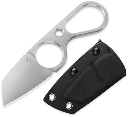 Kizer Bowtie Liten Kniv med Fast Blad och Slida, Mini D2 Stål EDC Jaktkniv, 5,87,6 cm Stonewashed Hals Knivar för Män och Kvinnor, Silver Survival Camping Knivar, 1061A1
