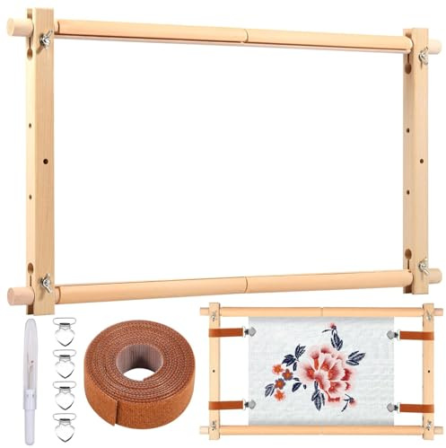 ELLECILA Cross Stitch Frame, Adjustable Wooden Embroidery Frames and Stands for Knitting, Tapestry, Cross Stitch, 21X12