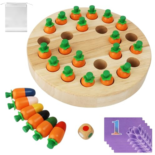 ZUSUZU Scacchi di Legno Carota Memoria, Giochi Montessori Superiore 3 4 5 6 Anni e Anziani, Educativo Giocattolo di Cognitiva del Colore e Allenamento Memoria, Regalo Adatto per Bambini Anziani