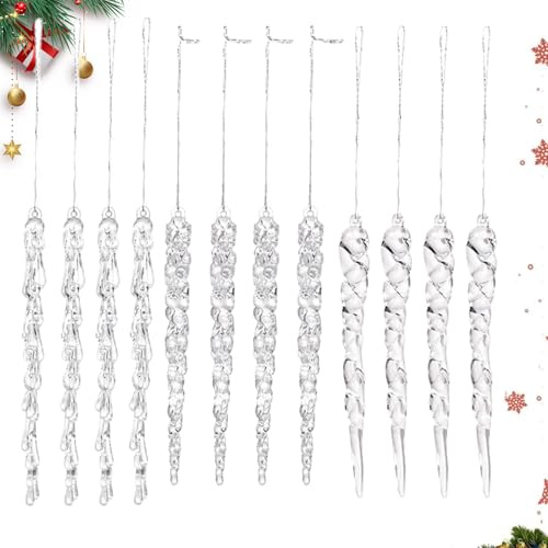 Navideños de Carámbanos,12 Piezas De Carámbanos Acrílicos - Decoración de Guirnalda Colgante de Acrílico Duradero para Uso en Interior y Exterior en Pared Hogar Café