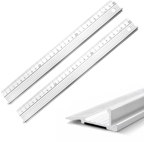 2Pcs 30cm White Aluminium Cutting Ruler with Raised Grip, Non-Slip Safety Edge Tool for Craft Sewing, School Office Drawing,DIY and Precision Measurement