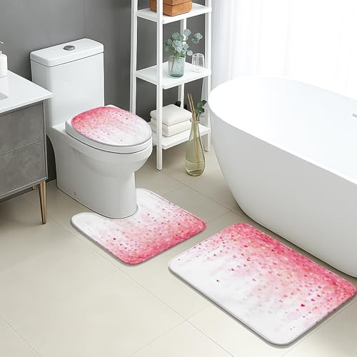 3 Piezas Juego De Alfombra De Baño Puntos Melocotón En Acuarela 3 Alfombrillas De Baño Cómoda Antideslizantes Alfombras De Cama, para Bathroom, Cocina, Dormitorio