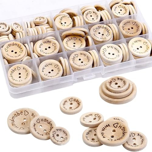 150 Piezas Botones de Madera Natural Redondos, para Manualidades, Juguetes, Rebecas Bebé, Ganchillo, Caja Incluida