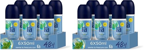 Fa Sport Desodorante en Roll-On (6 x 50 ml), roll-on antitranspiración y antimanchas, desodorante sin aluminio deportivo y con hasta 48 horas de protección, fórmula vegana* (Paquete de 2)