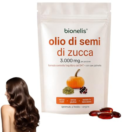 Bionelis Olio di Semi di Zucca e Saw Palmetto -180 Conteggio, Olio di Semi di Zucca per Capelli, Ingredienti naturali, Senza Glutine, per Uomini e Donne (1)