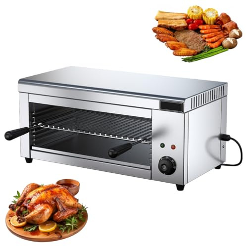 Four BBQ de Comptoir, Gril Salamandre Professionnel | 4 Hauteurs Réglables, Bouton de Contrôle de Température, Double Voyant Lumineux, pour Fonte du Fromage Toast Sandwich(silver)