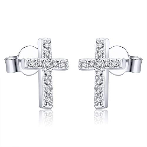 AoedeJ Boucle D'Oreille En Argent 925, Croix Religieux Argent Boucle D Oreille Femme, Zircone Petites Boucles D'Oreilles Pour Fille Enfant Boucle D'Oreille Bijoux (Style 3)