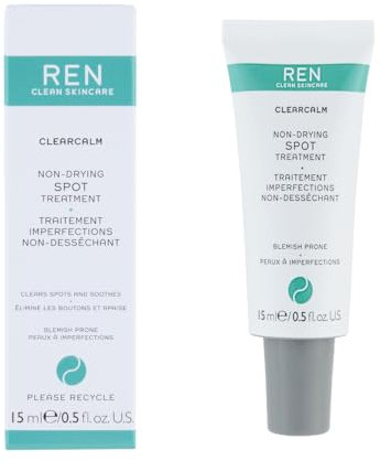 REN Clearcalm Non-Drying Spot Treatment, 15ml – Fast-Acting Blemish Treatment with Salicylic Acid and Prebiotics, Reduces Redness and Spot Size, Soothes Skin, Vegan and Cruelty-Free