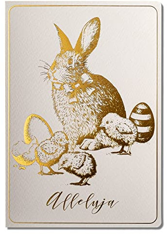 ART NUVO EXKLUSIVE OSTERKARTEN –SATZ VON 10 MANUFAKTURKARTEN IN LEICHTEM BEIGE 120x170mm, VERGOLDETE UND GEPRÄGTE OSTERMOTIVE HERGESTELLT AUS AQUARELLSCHMUCKPAPIER, MIT BEIGEN EINLAGEN UND UMSCHLÄGEN