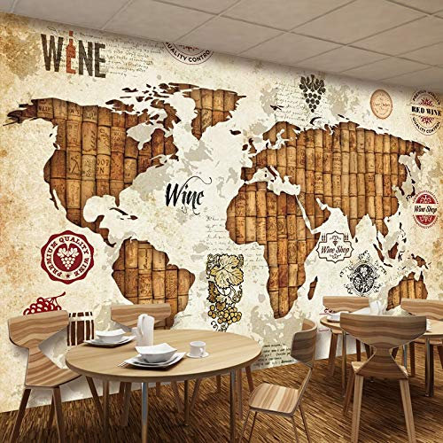 Vintage World Map Wine Stopper 3D Stereo Relief Mural Wallpaper Restaurant Bar Ktv Living Room Tv Backdrop Wall Decor Wallpaper,220cm(W) x 160cm(H)