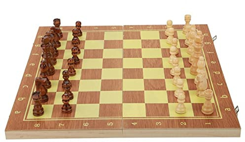 Träschackset, hopfällbart träschack, schackbrädespel, bärbart schackbräde, bärbart schackbräde i trä hopfällbart schackspel för festfamiljeaktiviteter(39 * 20 * 4cm)