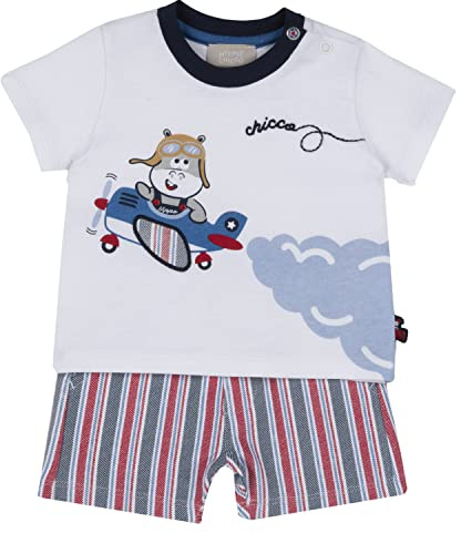 CHICCO Completo neonato 6 mesi - 62 cm con t-shirt aeroplano e pantaloncino a righe rosse e bianche