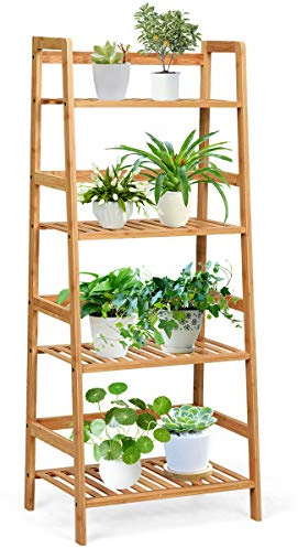 RELAX4LIFE Scaffale Porta Piante in Bambù, Supporto per Piante a 4 Strati, Espositore Impermeabile Multiuso per Giardino/Terrazza/Balcone (Naturale,48x32x115cm)