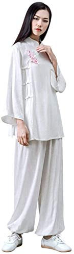 Vier-Jahreszeiten-Tai-Chi-Uniform-Set, Kampfsportanzug, Damen, Kung-Fu-Uniform, Tai-Chi-Anzug, Baumwoll-Kampfsportanzug, Zen-Meditation, Zen-Meditation, Yoga-Anzug (Farbe: Weiß, Größe: UK XL/Tag XXL)