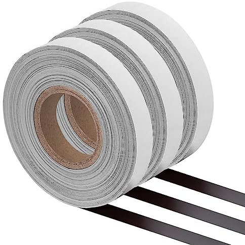 TMS PRO SHOP 3 x Rollen Magnetband weiß, zuschneidbar, beschriftbar, Breite 25 mm, 30 m/Rolle, Art.-Nr. 3x71028 | Magnetisches Band | Magnet Rolle