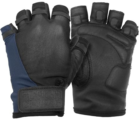 Superset Leather Workout Gloves for Weight-Lifting (Padded) Perfect for Gym Training (Breathable) Black (Black W/Navy, 10 Mens L)