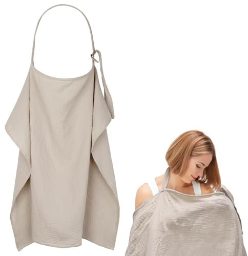 Huiguli Stillbezug für Babys, 75x110cm Stilltuch Musselin Stillschal für Unterwegs, Private Stillbezug für Baby, Weich Stillschürze aus Baumwolle, Khaki Stillschürze, Outdoor Nursing Cover