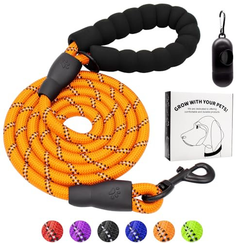 Dote on Dog Lead with Soft Padded Handle 1.2/1.5/1.8m Heavy Duty Reflective Rope Dog Lead Comfortable Design Metal Carabiner Clip for Small Medium Large Dogs Orange 120cm/3.9ft*1.2cm