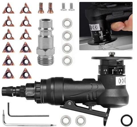 Juego de máquina biseladora neumática 2 en 1 de 45° con hoja y rodamiento, herramientas de amoladora de mano para esquina de arco, entrada de aire de 1/4 pulgadas para recortar rebabas de metal,